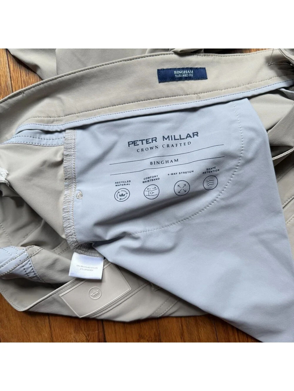 Peter Millar Pant 38x32 Tailored Bingham British Tan Performance Crown Crafted